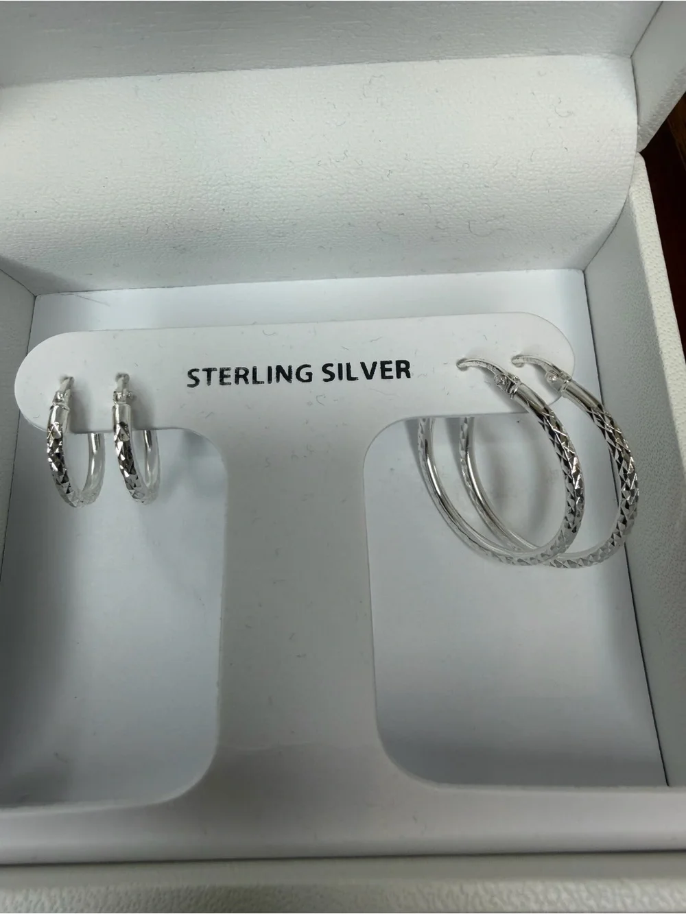 Macy's Sterling Silver Textured Hoop Earrings - Silver